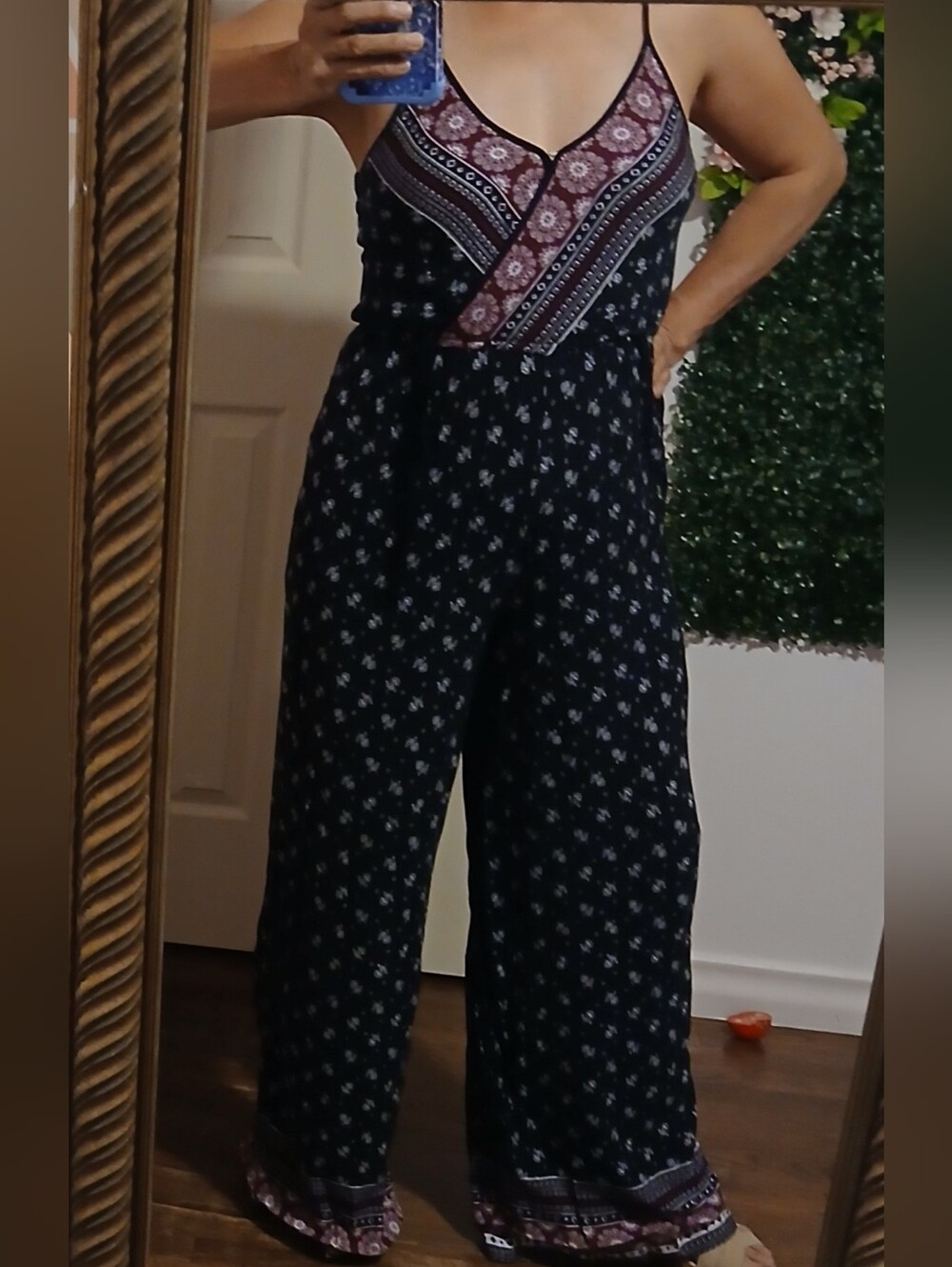 Xhilaration Bohemian V-Neck Wide-Leg Jumpsuit in Black and Burgundy